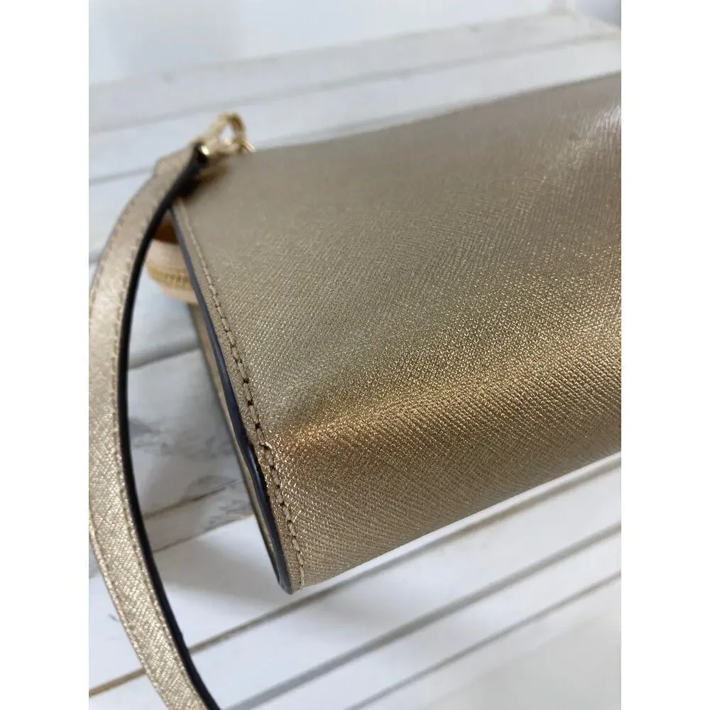 MICHAEL KORS, SMALL GOLD SAFFIANO LEATHER CROSSBODY BAG